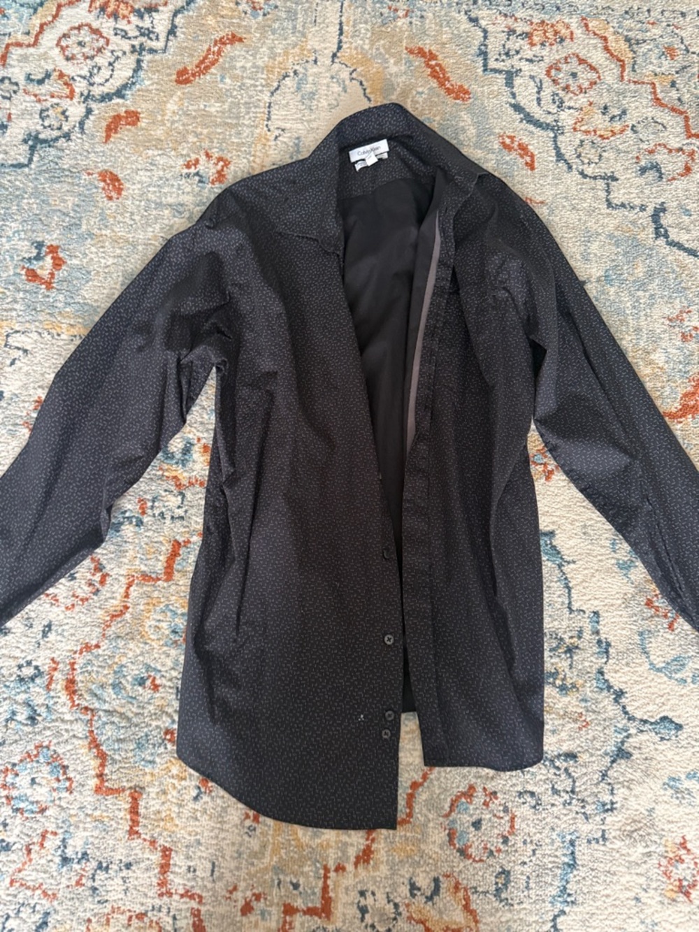 Calvin Klein Men's Dark Black Micro-Dot Dress Shirt
